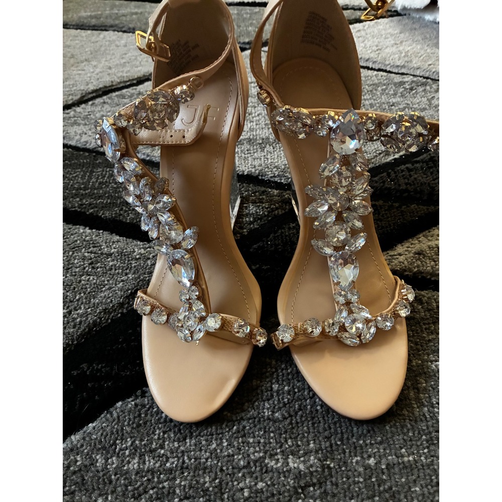 Jessica Ferrar Constance Nude Crystal Embellished Lucite Wedge Sandals 6M